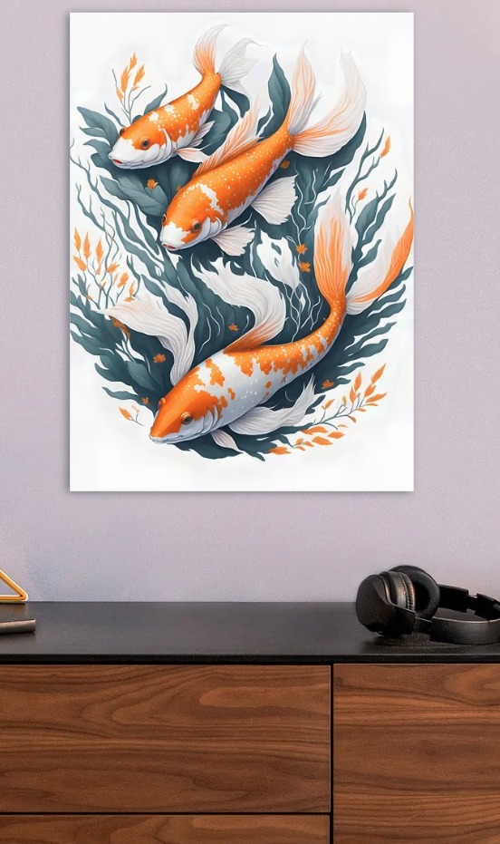 Three Koi Fish Swimming — metal poster wall art by Lineer